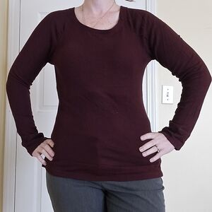 Sanctuary Deep Burgundy Long Sleeve Waffle Knit Top
